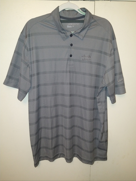 Nike Golf Dri-Fit Striped Short Sleeve Polo Shirt Men's sz XL Cisco Logo.